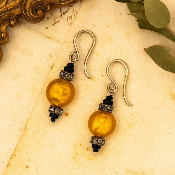 Artisan Sterling Silver Swarovski Crystal 24K Gold Lined Venetian Glass Earrings - Picture 1 of 2